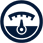 Blue circular umbrella and teardrop logo.