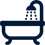 Bathtub with showerhead icon in blue.
